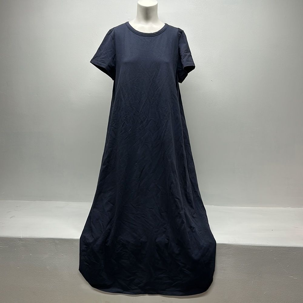 COS Maxi T-Shirt Short Sleeve Dress Navy Blue Pockets Cotton Stretch M/L